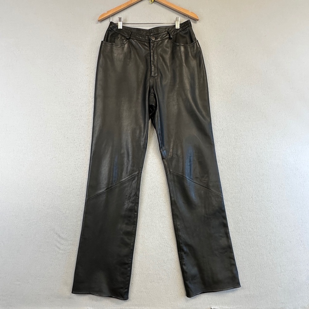 Vintage Vakko Sport Leather Pants Women 12 Black Straight Leg High Rise Lined